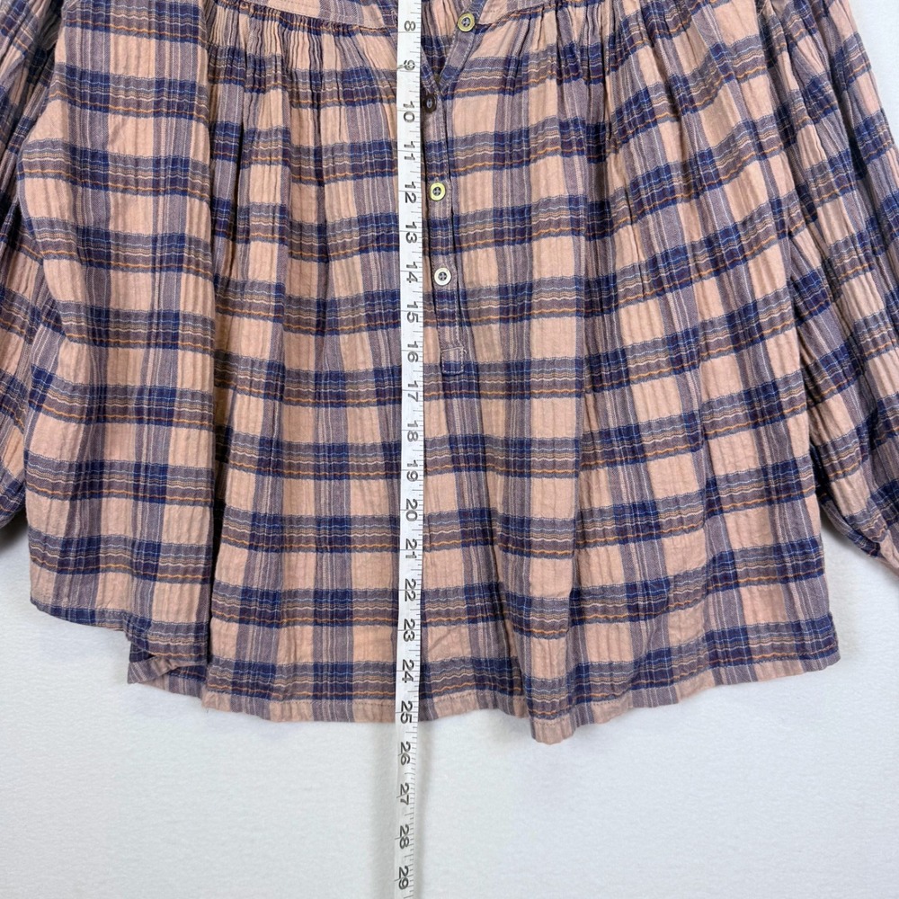 We The Free People Plaid Jessi Blouse Oversized Gauzy Balloon Boho Top M Grunge - Picture 5 of 8
